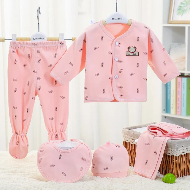 5 pz top a maniche lunghe cartoni animati neonate bambine + cappello + pantaloni + set abiti bavaglino 3