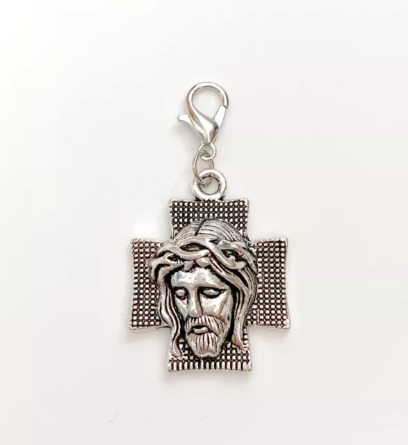 Medalla Jesucrito plateada cruz nuevo amuleto suerte proteccion hombre mujer