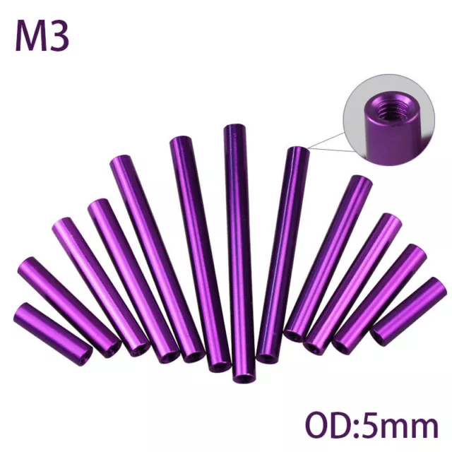 M3 Purple Aluminum Column Round Threaded Sleeve Stud Standoff Nut Connect OD:5mm