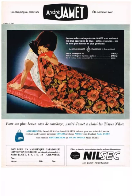 PUBLICITE  1969   ANDRE JAMET  les sacs de couchage  camping