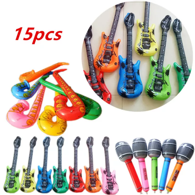 Inflatable Instruments Blow Fancy Up Dress Rock Party Guitar Microphone 15 PACK