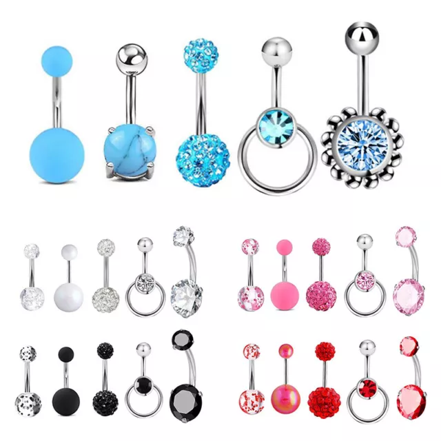 5Pcs Crystal Shiny Navel Belly Button Rings Women Barbell Body Piercing Jewe_tu