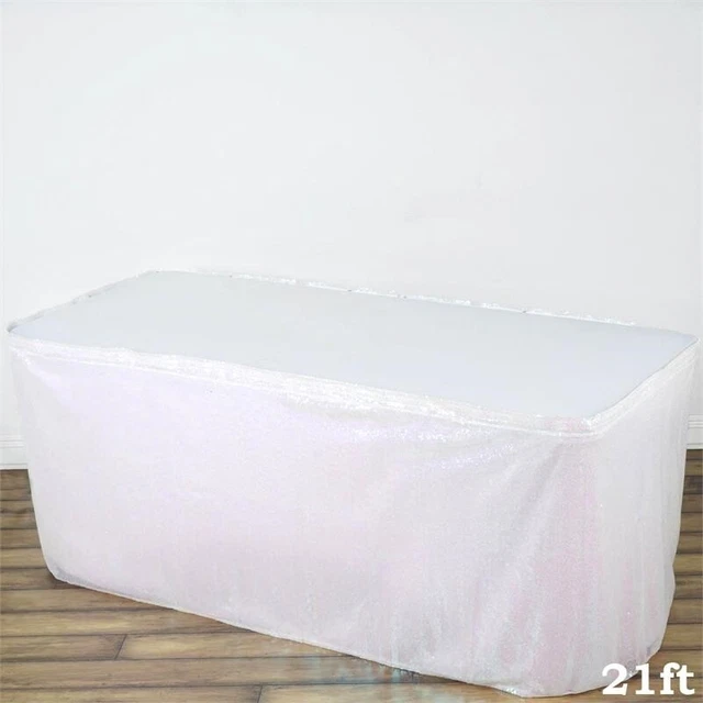 21 ft White SEQUIN TABLE SKIRT Wedding Party Catering Trade Show Banquet