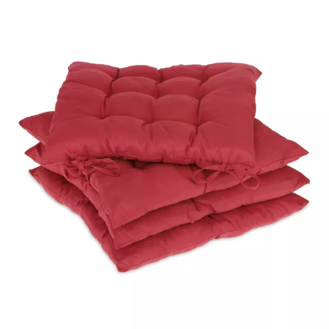 Galette de chaise Lot de 4 Rouge Coussin de chaise Polyester Intérieur Extérieur