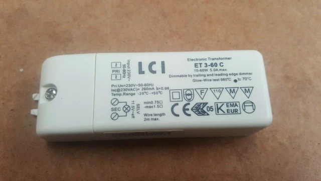 Transformateur ABI SET60-EL AL50466 Pour Halogène 10-60W, 230V/12V - Occasion Fonctionnel