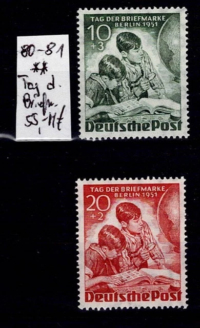Berlin - MiNr.:  80 - 81, kpl. Satz Tag der Briefmarke 1951, **, MNH, 55 M€