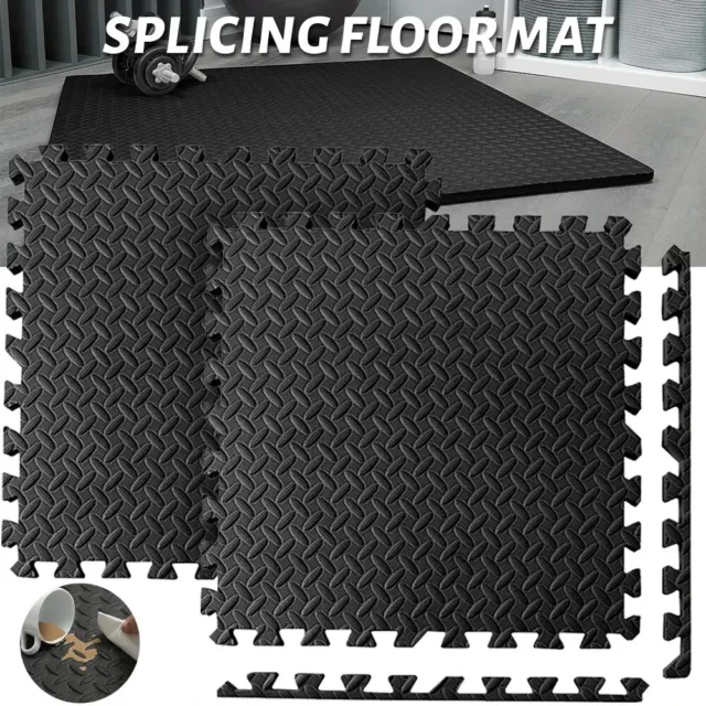 12 Pieces Puzzle Exercise Floor Mats 24''×24'' Workout Gym Equipment Mat Black