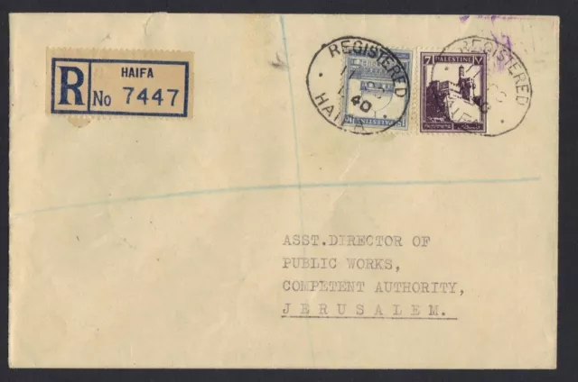 Palestine 1940 Haifa Registered Cover To Jerusalem Neat Cancels See Scans