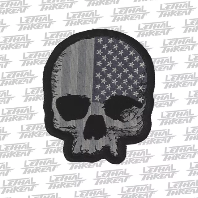 Lethal Threat MN32070 Usa Gray Skull Embroidered Patch