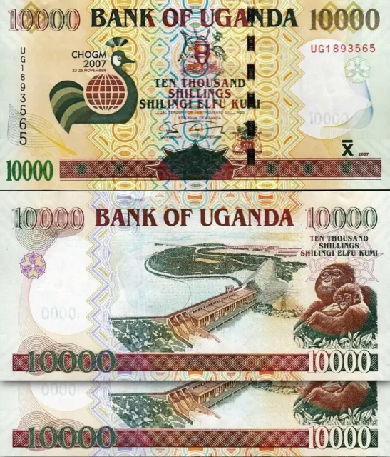 Uganda 10000 Shillings 2007, UNC, 2 Pcs PAIR, Consecutive, CHOGM 2007, Comm,P-48