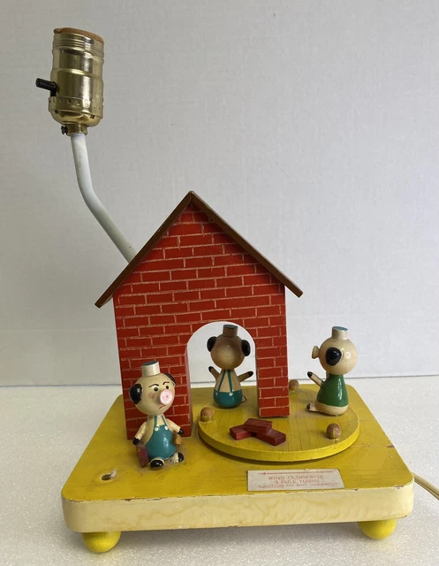 Dolly Toy Co. Three Little Pigs Childrens Musical Nursery Lamp. No Shade.