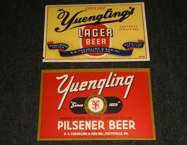 Two OLD Yuengling Beer, Yuenglings Brewery, Pottsville PA Vintage Beer Labels
