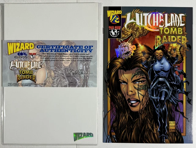 Witchblade / Tomb Raider 1/2 Wizard Gold Foil Keu Cha Variant w/COA Top Cow 1999