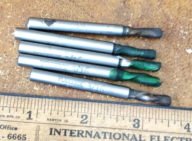NOS Vortex (5) - 1325 - 3/16" 2 Flute Downcut Finishing Spiral Cutting Bit USA!!