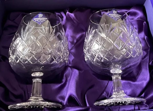 2 Edinburgh Crystal Brandy Glasses Signed