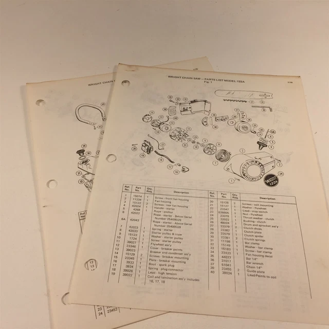 1976 Wright Model 122A Chain Saw Parts List 35002 Carburetor