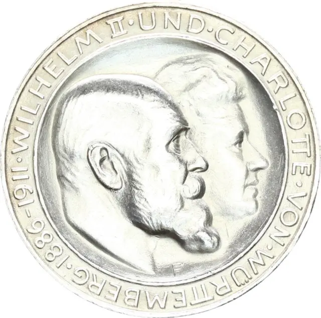 Württemberg Wilhelm II. 3 Mark 1911 F Hochzeit Silber vz-stgl. J 177a