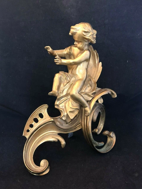 19th Style Louis XV Antique French Angel Golden Bronze Chenet à L'Amour 2