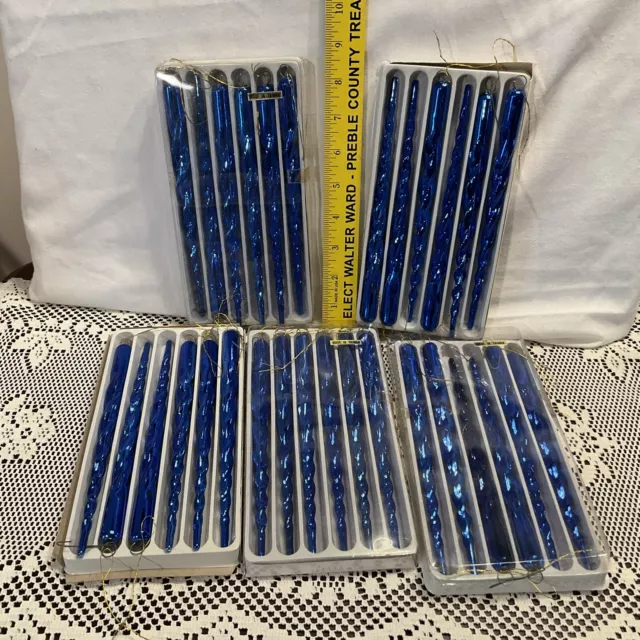 Set of 30 Christmas Spiral Cobalt Blue Metal  Icicles 5 boxes of 6