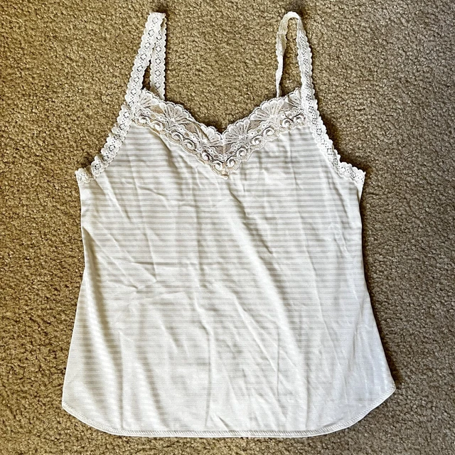 Vintage Vanity Fair Lace Camisole Ivory Size 34 Lingerie Boudoir Top Stripes