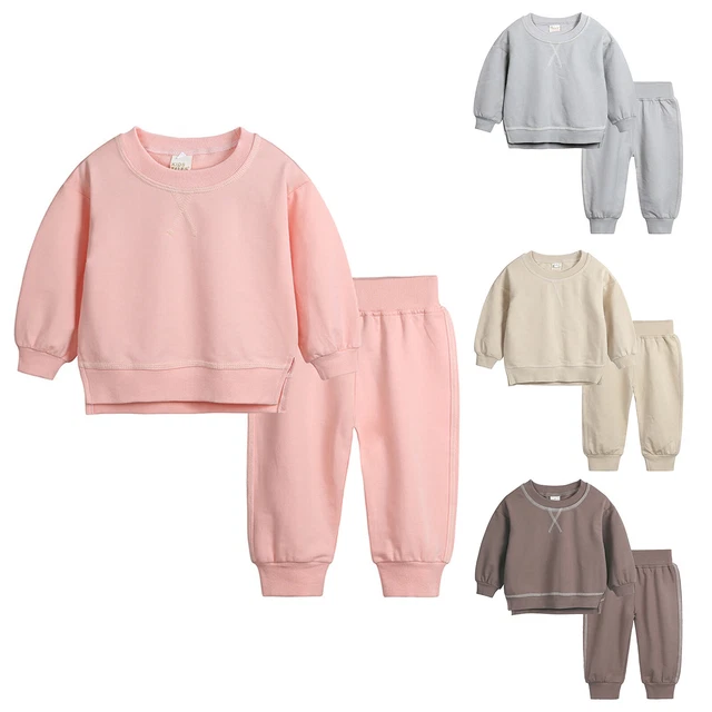 Infant Baby Boys Girls Clothes Set Solid Color Casual Outfits Pullover Top+Pants