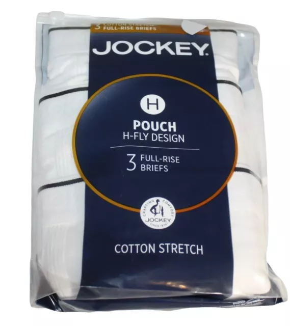 Jockey 3 Pack Men's Size 2XL Full Rise Underwear Briefs White Cotton Stretch New