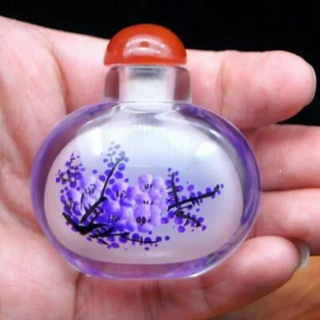 Chinese Traditional Handicrafts Painted Inside Plum Blossom Glass Snuff Bottle