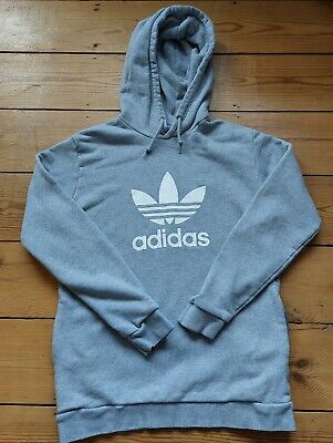 Adidas Originals Hoodie Trefoil Big Logo Fleece Grey Sweatshirt Size Small