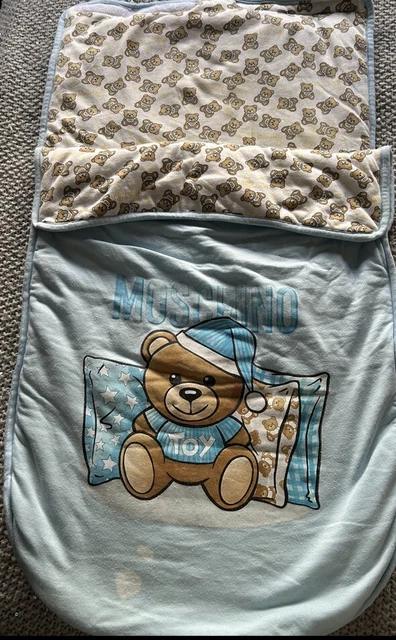 MOSCHINO TEDDY BLUE Warm Baby Sleeping Bag Cosy Toes Pram Nest
