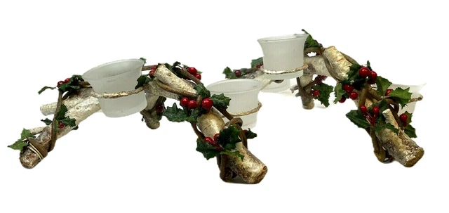 Set of 2 White Birch Branch Votive Candle Holders