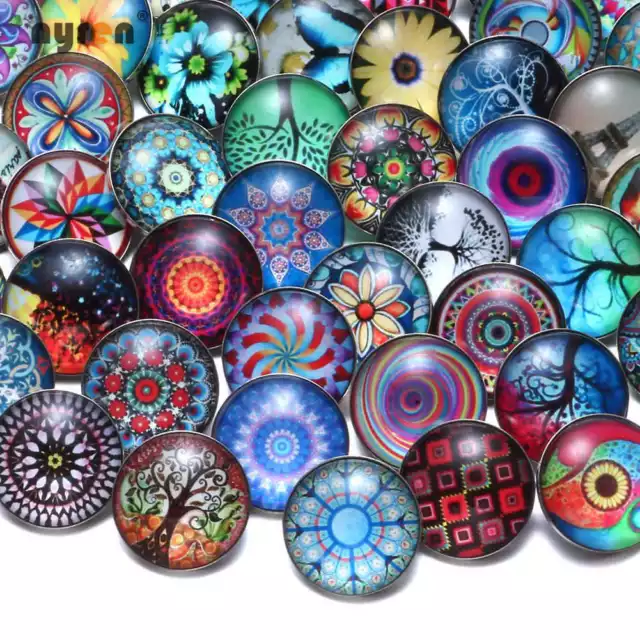 50pcs Glass Snap Charms Mixed Pattern 18mm Snap Button For 20mm Snap Jewelry