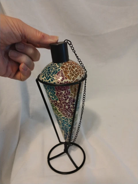 BEAUTIFUL 10"TALL Art Glass Oil Burner Lamp Scented STAINED GLASS WITH STAND