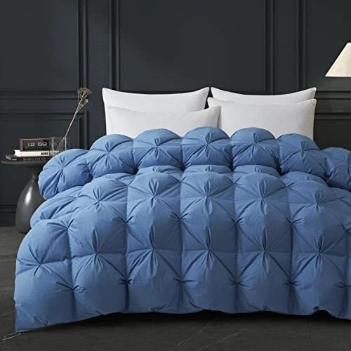 Pinch Pleat Goose Feather Down Comforter Size Duvet Insert Soft and Twin Navy