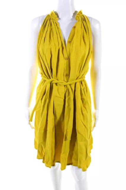 Apiece Apart Womens Tied Waist Buttoned High Neck Pleat Tank Dress Yellow Size 4