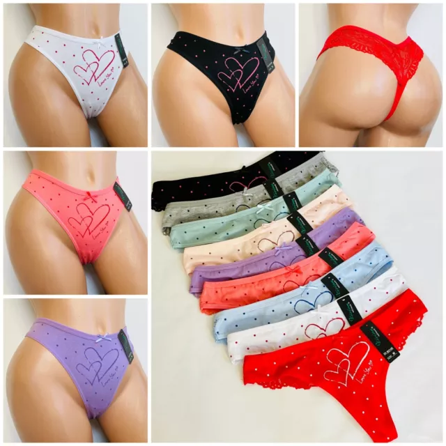 6 Pack Cotton Lace Thong Underwear For Women Soft Sexy Lingerie Panties Thongs 4