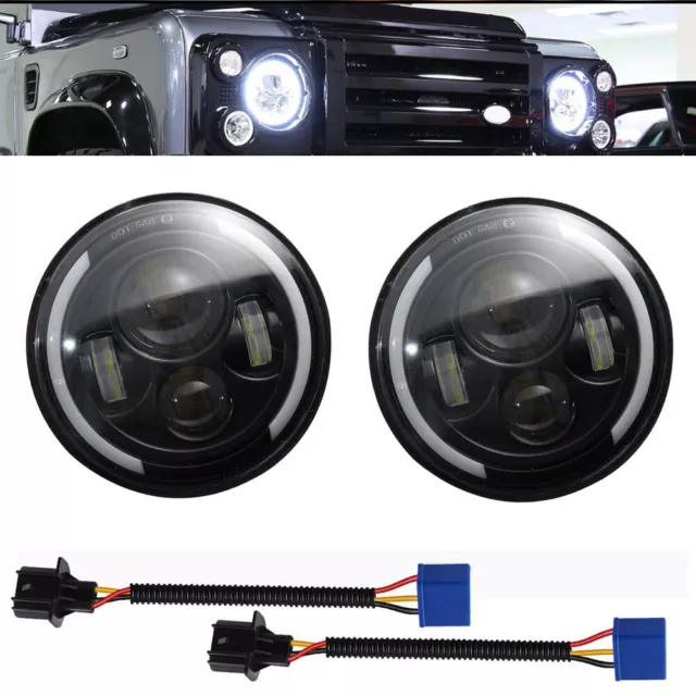 1Pair 7" Car Round LED Halo Angle Eyes Headlight Fit for Jeep Wrangler JK TJ CJ