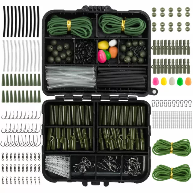 278 Carp Fishing Tackle Swivels Hooks Box Safety Clips Tube Shrink Terminal Rig