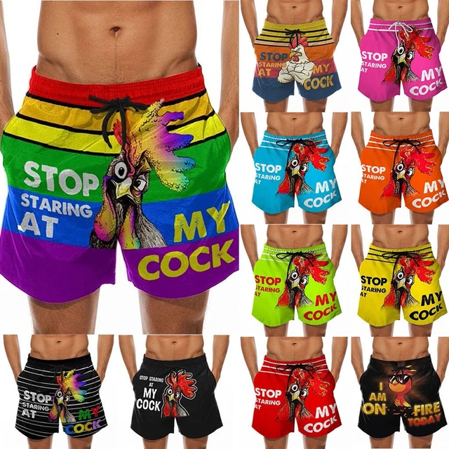 Men Drawstring Special Cock Print Beer Festival Beach Casual Trouser Shorts Pant