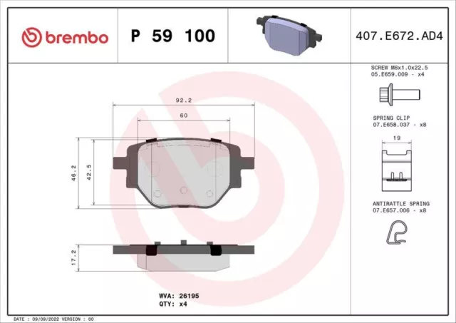 BREMBO Bremsbelagsatz, Scheibenbremse P 59 100 für OPEL PEUGEOT