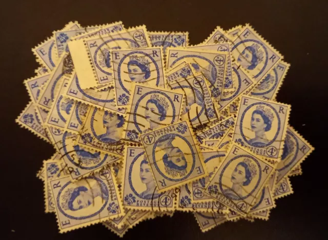 100 GB used QEII Wilding definitive postage stamps (4d face value)