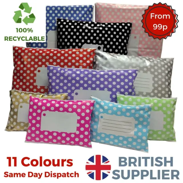 Polka Dot Mailing Bags Postage Postal Poly Printed Coloured Seal All Sizes