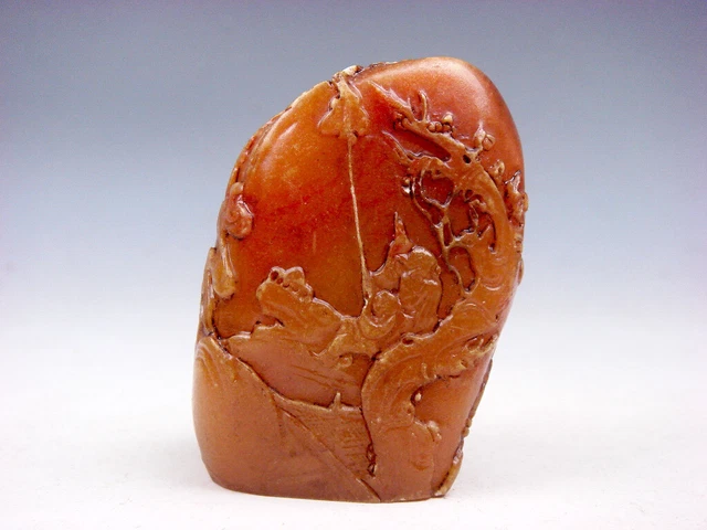 Vintage Stone Carved Mountain Shaped Paperweight Scenery & Figurine #08212303