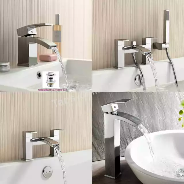 New Waterfall Bathroom Taps Chrome Basin Mixer Bath Filler Shower Deck Tap Sets