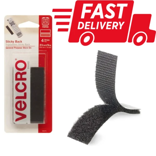 VELCRO STICKY BACK Tape Self Adhesive Hook Loop Waterproof, Black, 4