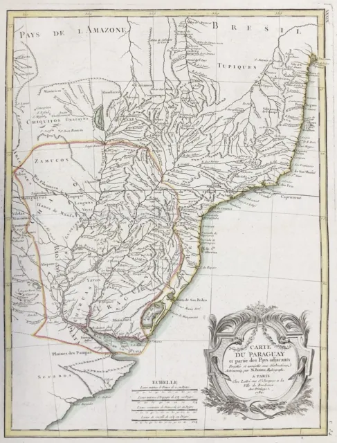 Paraguay South America Amerika Südamerika carte map Karte Kupferstich Bonne 1782