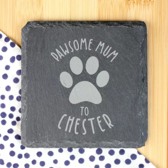 Pawsome Mum Slate Coasters Personalised Mothers Day Gift from Dog / Cat Present