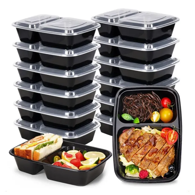 Black Disposable Food Containers With Lid Lunch Box  Salads Sandwiches