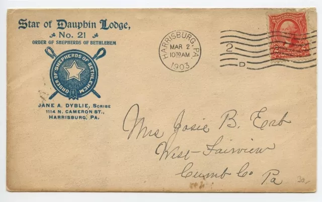 USA 1903 MASONIC Cover STAR OF DAUPHIN LODGE ORDER OF SHEPHERDS OF BETHLEHEM