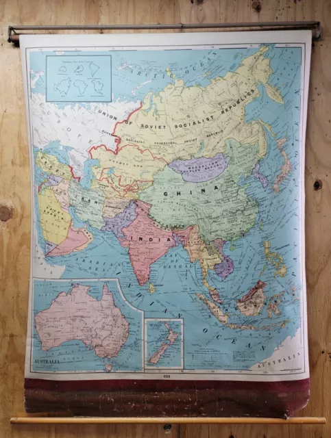 Vintage Cram's Asia Pull Down Map 39" Wide x 58" Long Pull Down Roll Up LR 1151