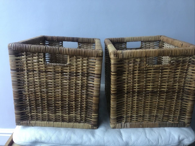 Set 2 Ceste Portaoggetti In Giacinto Di Vimini 28x28cm: Cubi Intrecciati A Mano Con Manici